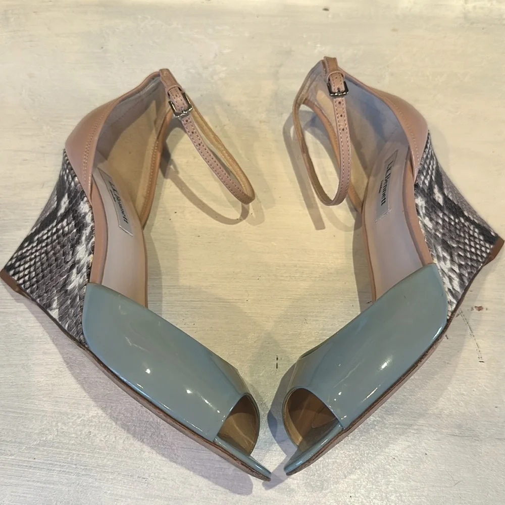 L.K. Bennett Coco Eau De Nil Wedge Shoes Leather Made Spain Size 38.5 High Heels